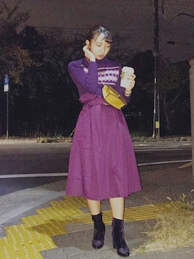 「アイテム（ブーツ、パープル系）」を使った、よしさん（レディース・153cm）の秋コーディネート