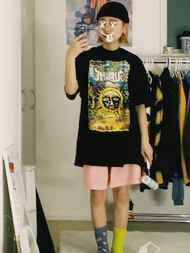 「アイテム（ソックス/靴下、グリーン系）」を使った、MINOさん（レディース・154cm）の冬コーディネート