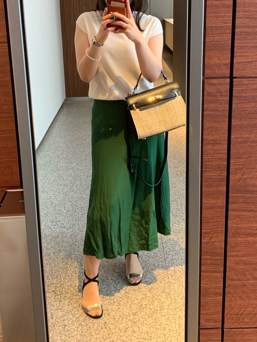 「URBAN RESEARCH ROSSOのアイテム（ハンドバッグ、ブルー系）」を使った、kurikohさん（レディース・156cm）の夏コーディネートの1枚目の写真