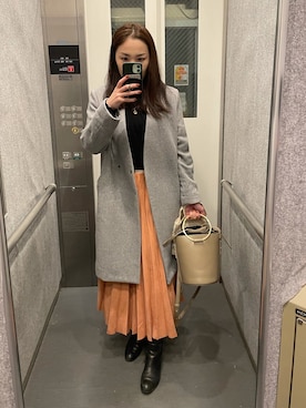 「PLST（プラステ）のアイテム（ノーカラーコート）」を使った、kurikohさん（レディース・156cm）の冬コーディネート