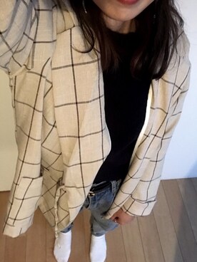 「ticog（ティコグ）のアイテム（ノーカラージャケット）」を使った、ななさん（レディース・153cm）の春コーディネート