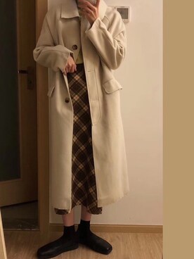 「日系极简」｜「アイテム（ダッフルコート）」を使った、zhoubuleng1996さん（レディース・162cm）の秋コーディネート