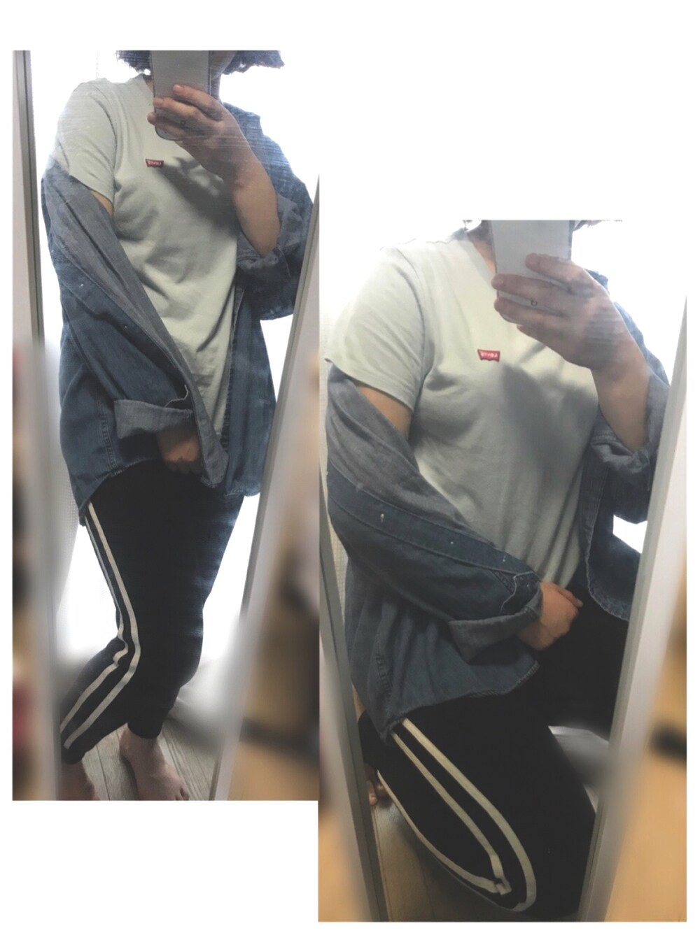 「プチプラ、スポーティ、デニムシャツ、Levi's」｜「Levi'sの■Levi's for earthワッペンTシャツ  ＊（Tシャツ/カットソー、ブルー系）」を使った、yukaさん（レディース・161cm）の夏コーディネートの1枚目の写真