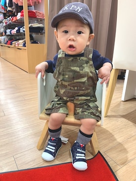 「アイテム（ロンパース、グリーン系）」を使った、kaedeさん（キッズ・80cm）の秋コーディネート