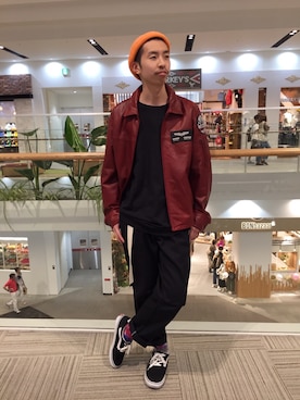 「ラフスタイル」｜「アイテム（ライダースジャケット）」を使った、Pakkun14さん（メンズ・165cm）の秋コーディネート