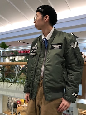 「バンダナ」｜「アイテム（MA-1）」を使った、Pakkun14さん（メンズ・165cm）の秋コーディネート