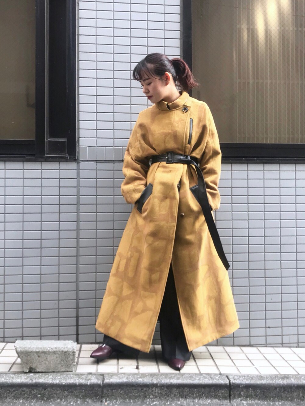 「秋冬、秋のコーデ、ワイドパンツ、コート、mame」｜「mameのアイテム（ジャケット/アウター、ブラウン系）」を使った、Ⓜ︎ａｙｕさん（レディース・166cm）の秋コーディネートの1枚目の写真