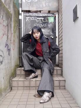 「JOHN LAWRENCE SULLIVAN」｜「アイテム（デニムジャケット）」を使った、Ⓜ︎ａｙｕさん（レディース・166cm）の冬コーディネート