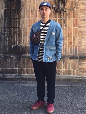 「meanswhile（ミーンズワイル）のアイテム（帽子）」を使った、初珠さん（メンズ・167cm）の春コーディネート