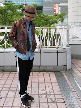 「ストローハット」｜「アイテム（ジャケット/アウター）」を使った、初珠さん（メンズ・167cm）の春コーディネート