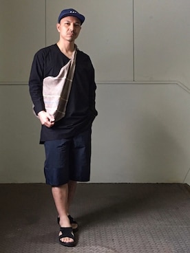 「meanswhile（ミーンズワイル）のアイテム（帽子）」を使った、初珠さん（メンズ・167cm）の夏コーディネート