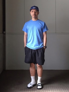 「meanswhile（ミーンズワイル）のアイテム（帽子）」を使った、初珠さん（メンズ・167cm）の夏コーディネート