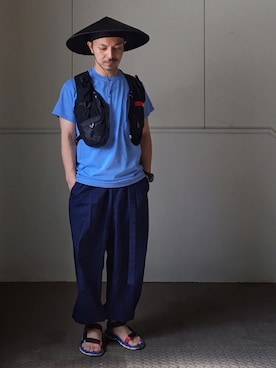 「meanswhile（ミーンズワイル）のアイテム（Tシャツ/カットソー）」を使った、初珠さん（メンズ・167cm）の夏コーディネート
