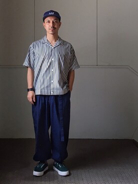 「meanswhile（ミーンズワイル）のアイテム（帽子）」を使った、初珠さん（メンズ・167cm）の夏コーディネート