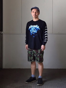 「袖プリント」｜「アイテム（ブーツ）」を使った、初珠さん（メンズ・167cm）の秋コーディネート