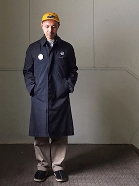 「ワークパンツ」｜「アイテム（ステンカラーコート）」を使った、初珠さん（メンズ・167cm）の冬コーディネート