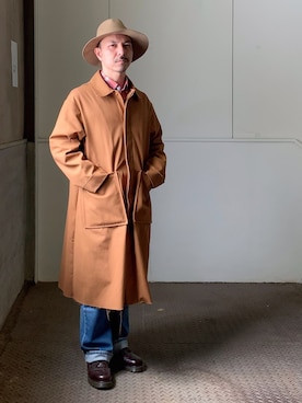 「UNUSED（アンユーズド）のアイテム（ステンカラーコート）」を使った、初珠さん（メンズ・167cm）の春コーディネート