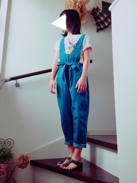 「ロックT」｜「アイテム（オールインワン・サロペット）」を使った、＊ｍ＊さん（キッズ・138cm）の夏コーディネート