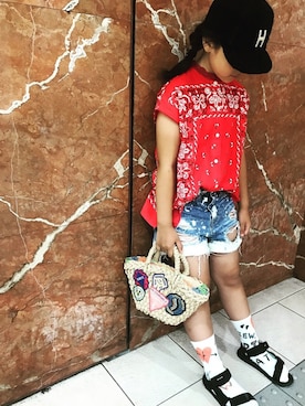 「quoti use fith（クゥオティ　ユース　フィス）のアイテム（シューズ）」を使った、せんちゃんさん（キッズ・128cm）の夏コーディネート