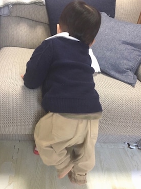 「無印良品（ムジルシリョウヒン）のアイテム（その他パンツ、ベージュ系）」を使った、takkun˃̵˂̵さん（キッズ・100cm）の冬コーディネート