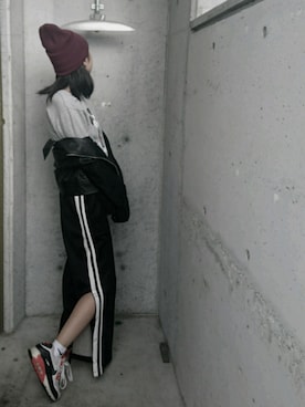 「airmax」｜「アイテム（ライダースジャケット）」を使った、"cocono"さん（レディース・159cm）の冬コーディネート