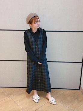 「Samansa Mos2 blue（サマンサモスモスブルー）のアイテム（ハンチング/ベレー帽）」を使った、ひんみさん（レディース・154cm）の秋コーディネート