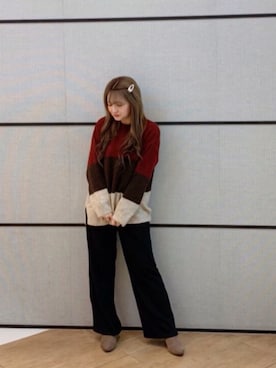 「アイテム（バレッタ/ヘアクリップ、オレンジ系）」を使った、ひんみさん（レディース・154cm）の冬コーディネート