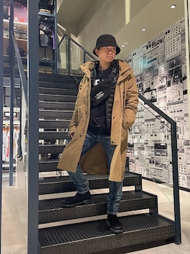 「DIESEL（ディーゼル）のアイテム（ブーツ）」を使った、Takahiko Taoさん（メンズ・172cm）の冬コーディネート