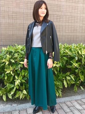 「green label relaxing（グリーンレーベルリラクシング）のアイテム（ライダースジャケット）」を使った、tsuchida11012さん（レディース・162cm）の秋コーディネート