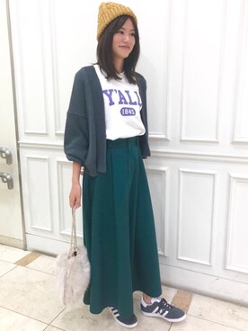 「コーディネート」｜「アイテム（ニットキャップ/ビーニー）」を使った、tsuchida11012さん（レディース・162cm）の秋コーディネート