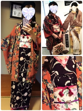 「きもの」｜「アイテム（その他）」を使った、スミレ630さん（レディース・166cm）の冬コーディネート