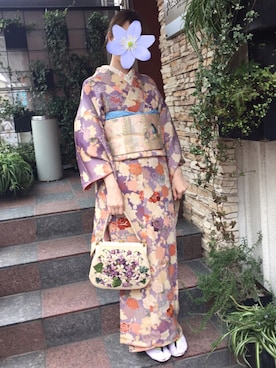 「きもの」｜「アイテム（その他）」を使った、スミレ630さん（レディース・166cm）の春コーディネート