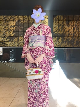 「きもの」｜「アイテム（その他）」を使った、スミレ630さん（レディース・166cm）の夏コーディネート