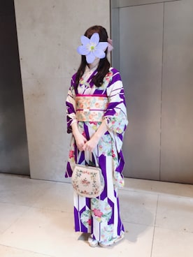「きもの」｜「アイテム（その他）」を使った、スミレ630さん（レディース・166cm）の秋コーディネート