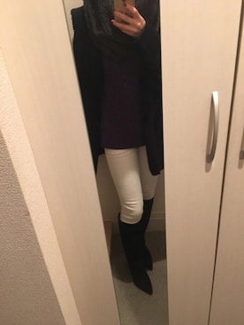 「ホワイトデニム」｜「アイテム（ムートンコート）」を使った、ymc☻さん（レディース・160cm）の冬コーディネート