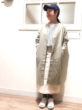 「studio CLIP（スタディオクリップ）のアイテム（ノーカラージャケット）」を使った、あすぽんさん（レディース・151cm）の春コーディネート