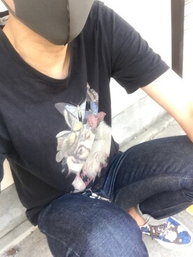「UNDERCOVER（アンダーカバー）のアイテム（Tシャツ/カットソー、ブラック系）」を使った、papamama99さん（メンズ・181cm）の夏コーディネート