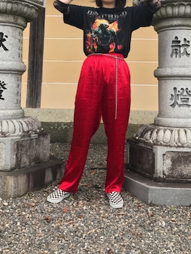 「ロックT」｜「アイテム（スリッポン）」を使った、花マルこさん（レディース・168cm）の夏コーディネート