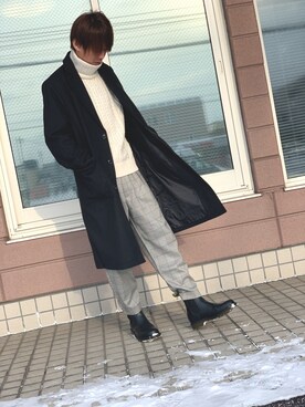 「ZIP FIVE（ジップファイブ）のアイテム（チェスターコート）」を使った、tetsuyaさん（メンズ・178cm）の冬コーディネート