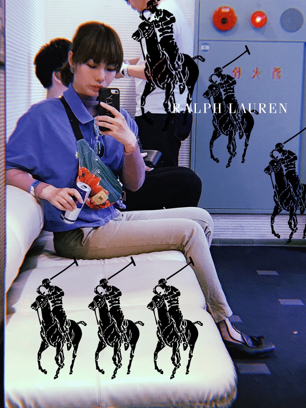 「Ralph Lauren、ポロシャツ、無印良品、チノパン、marte、シースルー、SENSEOFPLACE、KENZO、ウエストポーチ」｜「RALPH LAURENのアイテム（ポロシャツ、ブルー系）」を使った、しるこさん（レディース・162cm）の夏コーディネートの1枚目の写真