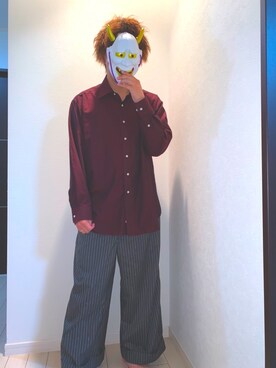 「古着のアイテム（トップス、レッド系）」を使った、古着の白鬼さん（メンズ・168cm）の春コーディネート