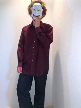「古着のアイテム（シャツ/ブラウス、レッド系）」を使った、古着の白鬼さん（メンズ・168cm）の春コーディネート