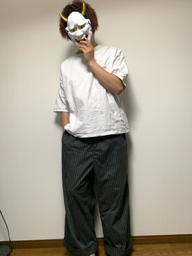 「古着のアイテム（トップス、ホワイト系）」を使った、古着の白鬼さん（メンズ・168cm）の春コーディネート