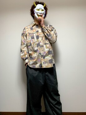 「古着のアイテム（シャツ/ブラウス、ベージュ系）」を使った、古着の白鬼さん（メンズ・168cm）の春コーディネート