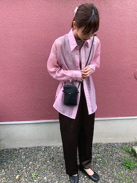 「ブラウンパンツ」｜「アイテム（バレエシューズ）」を使った、mmmkさん（レディース・163cm）の秋コーディネート