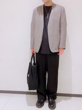 「ビジネススタイル」｜「アイテム（ノーカラージャケット）」を使った、yuu__.さん（メンズ・172cm）の秋コーディネート