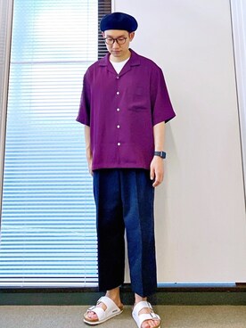 圭さんの「オーバーサイズオープンカラーシャツ」を使ったコーディネート
