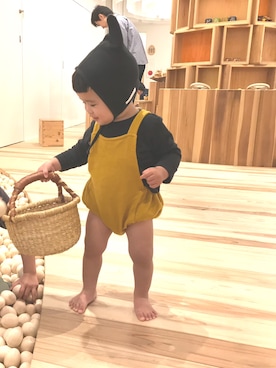 「アイテム（サロペット/オーバーオール、イエロー系）」を使った、iwahi♡さん（キッズ・100cm）の夏コーディネート