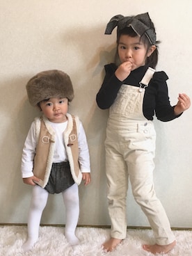 「GLOBAL WORK（グローバルワーク）のアイテム（オールインワン・サロペット）」を使った、YUZUKANTAさん（キッズ・100cm）の冬コーディネート