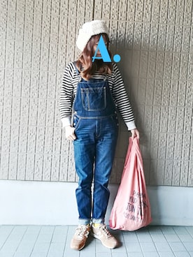 「カオリノモリ」｜「アイテム（サロペット/オーバーオール）」を使った、ちっちゃいさんさん（レディース・148cm）の冬コーディネート